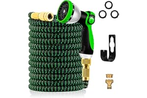 Yofidra Manguera Jardin - Manguera Extensible 15M/50FT con 10 Boquillas de Patrón de Pulverización Conector de Latón Tela 3750D Manguera de Alta Resistencia con Núcleo de Látex de 3 capas