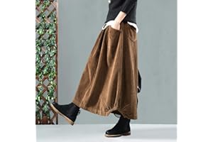 CHYUAN Skirt Autumn Winter Corduroy Skirt Women Vintage Midi Long Skirts Female Elastic Waist A-line Pleated Skirt Big Size One Size