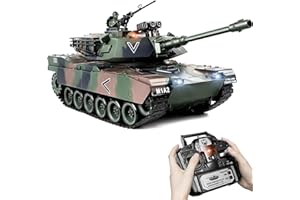 SUPDEX Carro Armato Telecomandato USA M1A2, 1/18 Modello di Carro Armato, 2.4GHz Carro Armato RC che Spara, con Suoni Realistici e Luci, Veicolo Militare RC per Adulti e Bambini che Spara BBs