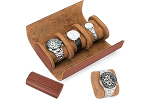 VINBAGGE Étui de Voyage en Similicuir pour 3 Montres Homme - Boîte de Rangement avec Oreiller Détachable - Brun Clair