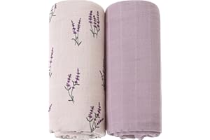 LEBZE LifeTree Pack de 2 Bebé Muselina Swaddle Manta, 100% Orgánico Algodón Muselinas Mantitas para Bebes, Mantas Envolventes 120x120 cm, Lavender & Mauve