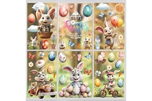 BINJCE Obrazy na okno, Wielkanoc, jajka, pisklęta, samoprzylepne, 9 arkuszy, obraz okienny na Wielkanoc, folia okienna, PCW, statyczna dekoracja na okno, wiosnę, Wielkanoc (Wielkanoc)