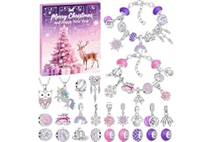 Homgaty Jewellery Advent Calendar - 2025 Christmas Bracelet Making Kit, 24 Days Countdown Calendar DIY Charm Bracelet Set with 22 Charms, 4 Chains & Gift Box, Bracelet Making Kit Christmas Craft