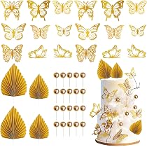 ALLY-MAGIC 12 Stück Goldene 3D-Schmetterling Cupcake-Topper - Hohles Design, Gemischte Größen