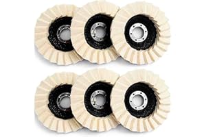 ANBOO 6 Stück Polierscheibe 125mm x 22.2 mm, Wolle, für Winkelschleifer, zum Schleifen und Polieren von Lack, Holz, Plastik, Metall, Glas, Marmor, Keramik, Möbeln, Autos