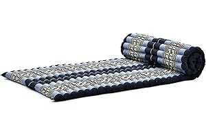Leewadee materassino thailandese arrotolabile, M: tappeto per dormire, spessa stuoia da massaggio, strumento in kapok, 190 x 70 cm, Blu