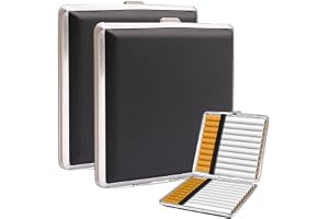 2 stycken cigarettfodral för 20 cigaretter, PU-läder metall cigarettfodral (svart + svart XXL)