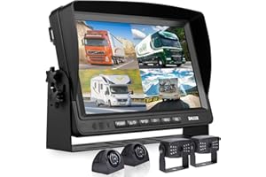 DALLUX Rearview Camera System with Integrated 9 Inch Monitor DVR Recorder for Motorhome Motorhome Motorhome with Motorhome, 4 Channel 1080P HD Waterproof Rearview Camera Kit with Rear and Side View