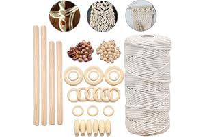 HTRUIYATY Makramee Set Anfänger mit Schnur Baumwollseil Holzperlen Holzstäbchen Naturbaumwollseil Set Makramee Garn 3mm für Wandbehang Bastelarbeiten-109 yard