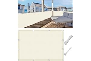 Woace Balcony Privacy Screen Weatherproof Polyester Fence Screen for Balcony and Patio Balcony Cover Sun protection and Waterproof with Cable Ties Cream 80x800cm