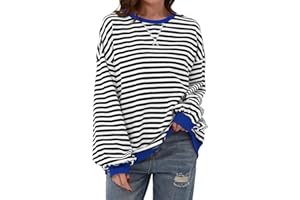 DUOEASE Sweat Femme Col Rond Décontracté, Pull Rayé à Manches Longues Top de Automne et Hiver