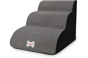 FLOVIPPET Escalera para Perro Pequeños, Escalones para Mascotas para Camas Altas, Escalones para Perros de Espuma de Alta Densidad con Cubierta de Tela Impermeable Antideslizante Duradera (Gris,M)