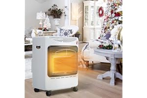 BTGGG Portable Gas Heater 46cm Small Mini Gas Heater Indoor 4.2kw Infrared Heater Electric Ignition Mode with wheels comes with Free Hose and Regulator, White