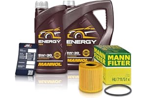 BESTPRICE Inspektionspaket Ölwechsel Filterset 1x MANN-FILTER Ölfilter 1x MANNOL Motoröl 5W-30 ENERGY 6L; 1x MANNOL 1x Ölwechselanhänger