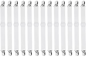 YTIan 12 Stück Bettlakenspanner Verstellbar, Lakenspanner mit Metallclips,Spannbettlaken Spanner für Bettlaken, Matratzenspanner für Bettlaken, Matratze, Sofa, Bügelbrett(Weiß)