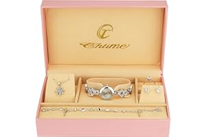 BELLOS Cofanetto Orologio Donna - Parure di gioielli- Collana-Anello- Orecchini - Cinturino