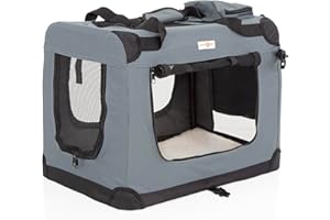 Fabric Dog Crate in Grey, S Size 60cm, Cat Pet Carrier by Cozy Pet Folding Transport Travel Cage Ideal for Dogs, Puppies, Cats, Rabbits, etc. FDC-S-GR
