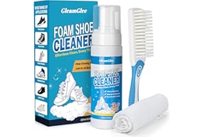 GLEAMGLEE Shoe Cleaner, 200ml White Trainer Cleaner with Shoe Brush & Cloth Included, Sneaker Cleaner, Shoe Cleaning Kit for Suede, Leather, Knit, Boots, Canvas, Rubber, PU