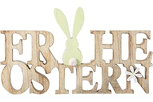HEITMANN DECO Holz Schriftzug Frohe Ostern mit Hase - Dekorationsartikel - Tischdeko und Raumsschmuck für Osterzeit