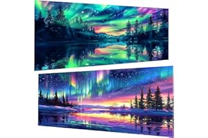 PUJEKNM 2 Stück Diamond Painting (30x60 cm), 5D Diamant Painting Erwachsene, DIY Aurora Diamant Art Bilder Groß Set für Wohnzimmer Schlafzimmer Wand Dekoration Geschenke (2er set)