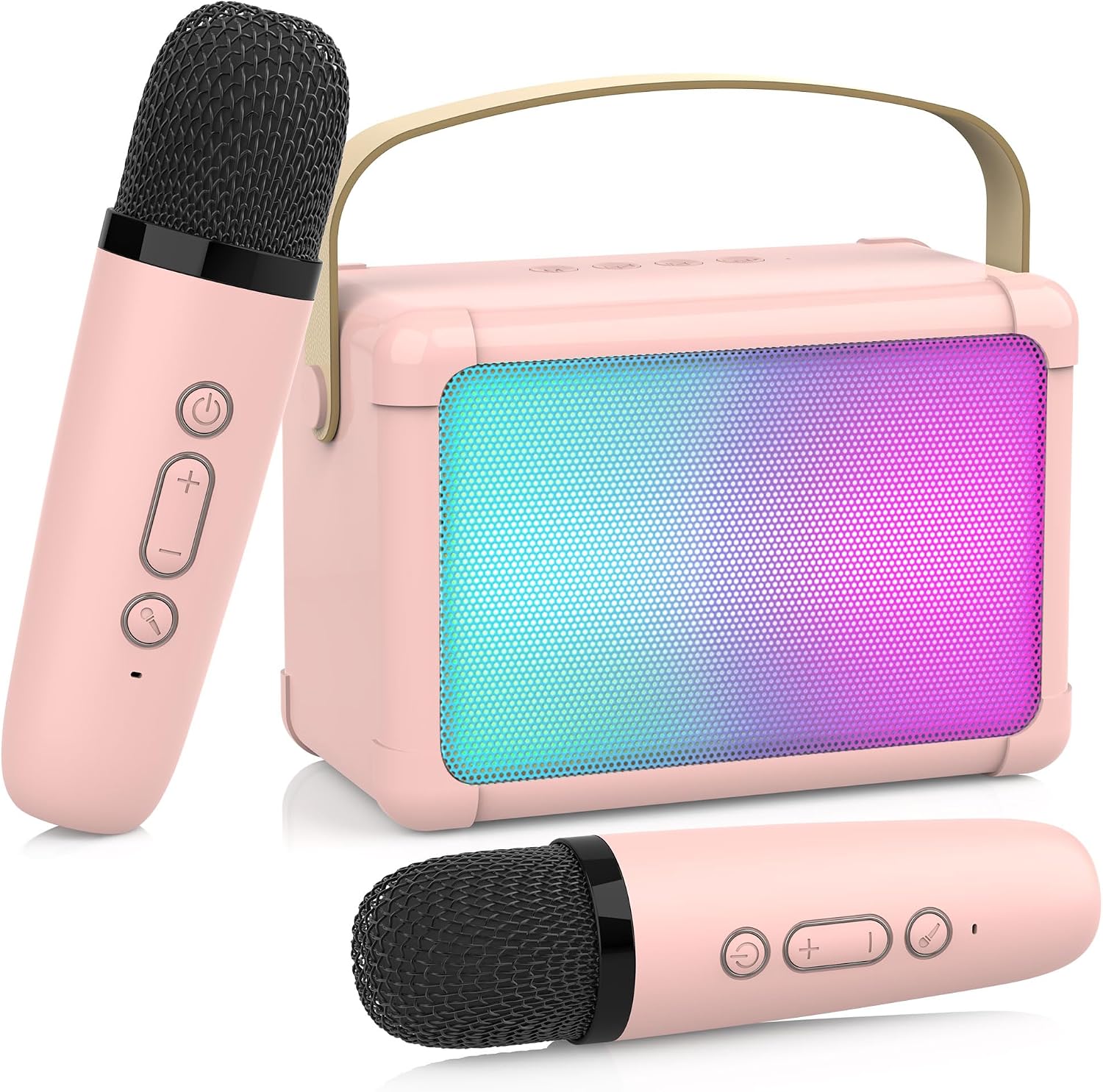 ERAY Micrófono Karaoke Portátil con 2 Micrófonos Inalámbricos Bluetooth para Niños: Sistema con Efectos de Voz, Luces LED y Altavoz - Ideal para Bodas, Fiestas y Cumpleaños
