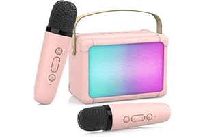 ERAY Macchina per Karaoke per Bambini con 2 Microfono, Portatile Karaoke Microfono con Cambio di voce e Luci LED, Altoparlante Bluetooth con Microfono per Casa Festa Regalo di Compleanno per Bambini