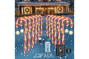 FORLIVESE Solar Candy Cane Lights Outdoor 108LED 12 Pack,Christmas Decorations Outdoor USB Charging Panel & Solar with Snow,Timer,Waterproof 8 Modes Christmas Candy Cane Path Lights,for Garden, Lawn