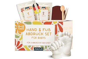 Amari ® Baby Gipsabdruck Set – Baby Hand- und Fußabdruck Set mit hochwertiger Verpackung – Erinnerung für die Ewigkeit – Inklusive Gips, Formmaterial und Anleitungen –Geschenk zur Geburt