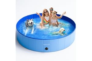 Furdreams Foldable Pet Swimming Pool, Hard Plastic Dog Bathtub, Portable Multi-functional Outdoor PVC Non-Slip Kiddie Pool, Enjoy Summer Shine in Your Garden, For Children, Cats, Puppies(Extra Large)