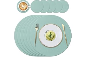 YUNJUER 6 Round Silicone Placemats + 6 Coasters Set, Heat-Resistant 450 °F Place mats, Non-Slip and Washable, Table Mats for Home, Hotel, Dining Table, Indoor, Outdoor, (Light Green)