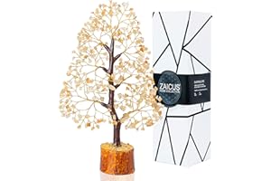 ZAICUS Gemstone Feng Shui Bonsai Money Tree for Crystal Healing Energy Generator Spiritual Chakra Home Office Interior Decor Ideal GiftÉ (Citrine Golden Wire)