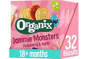 Organix Jammie Monsters Strawberry & Apple Biscuits, Organic Toddler Snack, 18+ Months, Multipack, 8 x 8 g Biscuits Per Box (