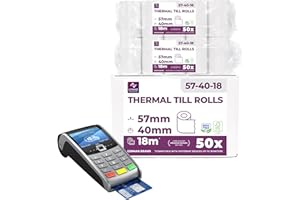 ‎LYNNE PAYMENT SOLUTIONS Ec-Cash Thermorollen 57mm x 18m x 12mm - Kassenrollen - Thermopapier - Bonrollen für Bankomat - Kredit-Kartenlesegeräte (57x40x12) (50 Rollen)