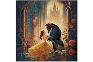 MAX STITCH DESIGN Kit de punto de cruz Dancing, Beauty and Beast, 14 unidades, 100% algodón, 200 x 200 puntos, 37 x 37 cm, kits avanzados de punto de cruz