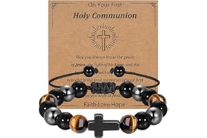 BSOEPNR First Holy Communion Confirmation Gifts for Boys, Cross Bracelet Baptism Christening Gifts for Son Grandson Nephew Teenage Boys, Religious Christians Presents for Communion Christmas