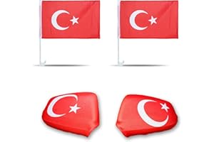 Sonia Originelli Fanset Fanartikel Fahnen für das Auto Spiegelfahnen Fensterfahnen WM EM, Farbe: Türkei