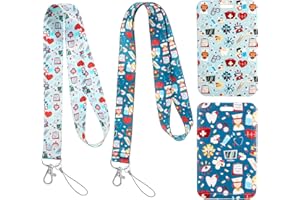 AUXSOUL 2 Pezzi Porta Badge con Cordino Porta Badge da Collo, Porta Badge Plastica Portabadge per ID Cards e Cellulare per Medico Infermiera Ufficio Scuola Donna Uomo