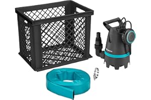 Gardena Set Acqua Alta 10500: Pompa a Immers. con Portata 10500 L/H, Funzione Auto, Filtro P. Particelle di Sporco Fino a 25 Mm, Incl. Raccordo P. Tubo Flessibile E Scatola di Conser, 400 W (9009-47)
