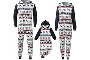 VIUNYCHN Weihnachten Schlafanzug Familie mit Reißverschluss Einteiler Nachtwäsche Kapuze Overall Hausanzug Kuschelig Eltern Kind Hausanzug Christmas Elchdruck Pyjamas Set Weihnachtsschlafanzüge @1