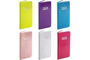 evelay 2025 Diary Week to View Slim Pocket Size Full Year Journal with Glitter Designs 9cm x 16cm (Rose Gold)