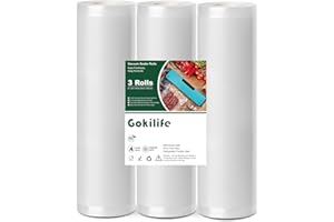 Gokilife Vacuum Sealer Bags, Vacuum Sealer Rolls 20x600cm Food Vacuum Bags Thick Embossed BPA Free Reusable Vacuum Food Sealer Bags for Food Storage Sous Vide Cooking