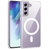 Ehr. Samsung Galaxy S21 FE Uyumlu Kamera Korumalı Magsafe Wireless Şarj &Ouml;zellikli Sert Sararmaz Kristal Şeffaf Kılıf (Şeffaf,