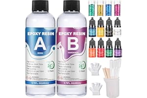 OFCIIN Epoxidharz Set Anfänger 400ml, Glasklar Epoxy Resin Gießharz Mit Epoxidharz Farbe, Glitzer, Handschuhe, Messbecher, Holzstäbchen, für Kunstprojekt, Schmuckherstellung, Handwerk