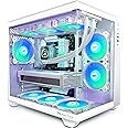 MUSETEX Y6 Mid Tower PC Case, White, 5x120mm PWM ARGB Fans, 270° Tempered Glass, ATX, Micro-ITX, 7 Expansion Slots, USB 3.2 Type-C, 6.7kg
