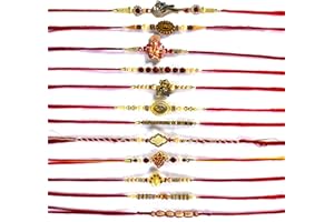 KSJONE 12 Pcs Handmade Assorted Design Raksha Bandhan Rakhi Band for Brother with Roli and Chawal Decorative Box for Sister & Brother - Rakhi Bracelets for Brother
