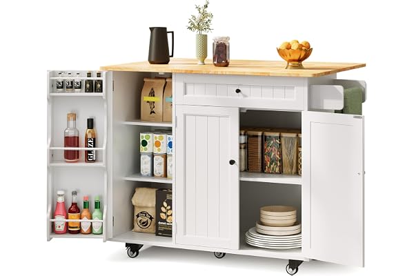 Xbro Köksö med förvaring, hjul och förlängningsskiva, 130 x 75 x 88 cm | Flexibel arbetsyta med förlängningsskiva, praktisk förvaring och lättflyttad design för ett mer funktionellt kök.