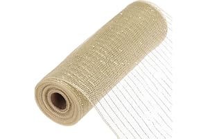 sourcing map 10 Inch Glitter Poly Burlap Mesh for Wreath, Decorative Mesh Fabric Ribbon 10 Yard for Fall Easter Christmas Flower Bow, Champagne & Gold