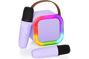 Ankuka Karaoke dla dzieci Karaoke 2 bezprzewodowe mikrofony dla 4 5 6 7 8 9 10 11 12 lat, głośnik Bluetooth dla dzieci ze światłami, dziewczynka/urodziny/impreza/rodzina (fioletowy)