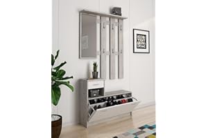 Dmora Mobile da Ingresso Sargassi, Entratina Appendiabiti, Composizione per atrio, Consolle portaoggetti Multifunzione, 100x26h190 cm, Bianco e Cemento