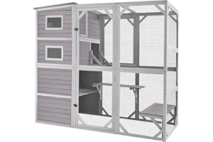 Aivituvin Drewniany duży domek dla kota z 4 poziomami obudów dla kotów, duża klatka do domu wewnętrznego ze schronieniem dla kota, królika, klosz i odporny na warunki atmosferyczne dachem